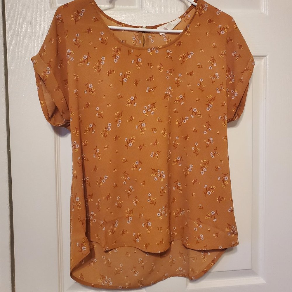 Pink Rose Orange Blue Floral Blouse with Zipper Back